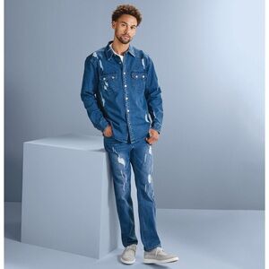 Stacy Adams Men's Destructed Denim Set Long sleeve & Jeans Size 4X 44X32